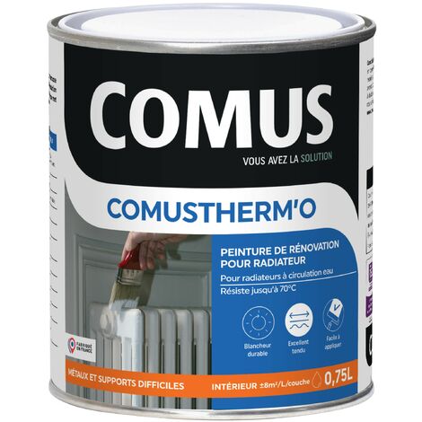Comus – Peinture satinée blanche 0,75L – Finition bicouche pour radiateurs – Résiste jusqu'à 70°C – Application facile sans odeur