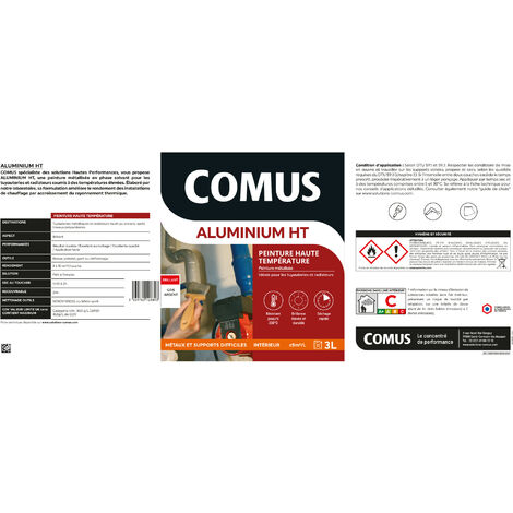 ALUMINIUM HAUTE TEMPERATURE Gris argent 0.75L - Peinture métallisée pour tuyauteries et radiateurs -COMUS