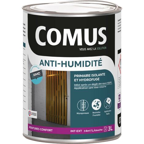 Comus – Peinture anti-humidité 3L – Primaire et finition hydrofuge – Pour murs et plafonds – Renforcée en ciment blanc