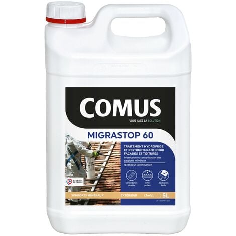 Hydrofuge Minéral MIGRASTOP® 60 - 5L - Traitement Hydrofuge reminéralisant et restructurant pour façades et toitures - COMUS