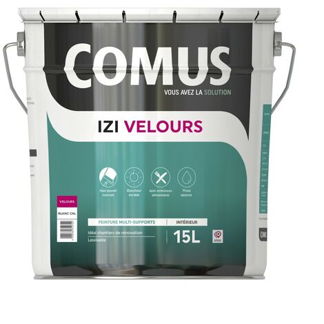 Comus – Peinture acrylique velours 15L – Blanc – Lessivable et résistante aux produits de nettoyage – Pour murs et plafonds (1/4)