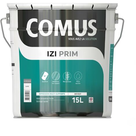 Comus – Peinture IZI'PRIM 15L – Impression microporeuse pour murs et plafonds – Séchage rapide – Faible teneur en COV – Aspect mat