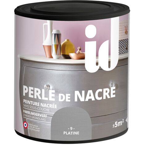 Peinture meubles et boiseries perle de nacre 500ML – Finition brillante lessivable – Pour bois dur et lambris – Coloris platine – Id Paris