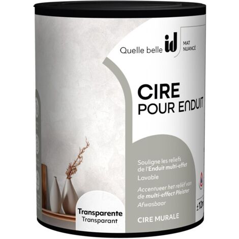 Cire murale transparente 1L – Finition mate lavable – Ne coule pas – Pour enduit multi-effets et murs intérieurs – Id Paris