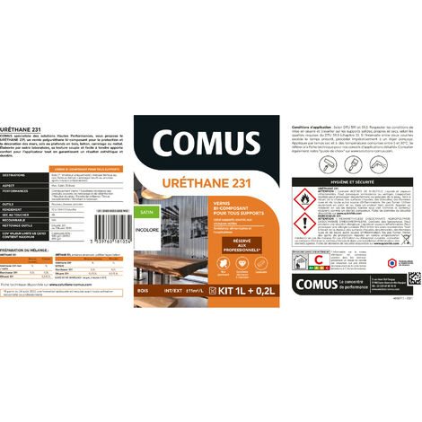 URETHANE 231 incolore (B+D) - BRILLANT 1.2L - Vernis polyuréthane bi-composant tous supports - COMUS