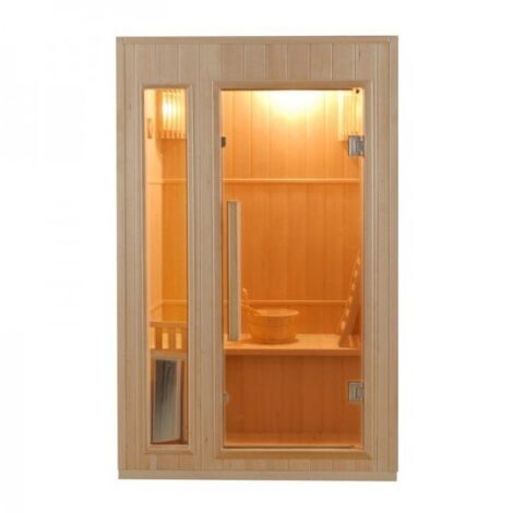 France Sauna – Sauna vapeur cabine 2 places – Dimensions 120 x 110 x 190 cm – Puissance 3500W – Poêle Harvia – Épicéa canadien