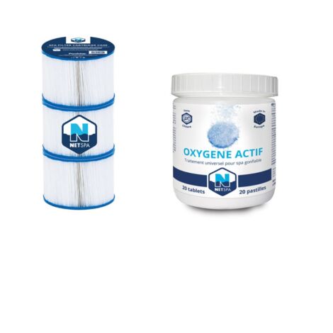 Pack de 3 cartouches de filtration 10,5 cm – 150 plis pour filtration optimale – 20 pastilles d'oxygène actif 20g – Compatible avec spas Netspa (1/3)