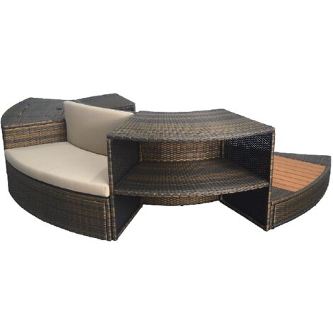 Netspa – Mobilier pour spa semi-rigide – Kit 5 modules en résine tressée et bois composite – Banc confort, abri moteur, double étagère, marchepied