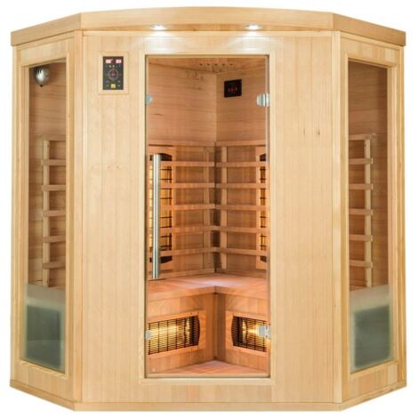 Sauna infrarouge Apollon 3-4 places – Épicéa canadien – Émetteurs quartz 3000W – Panneau digital avec chromothérapie – France Sauna