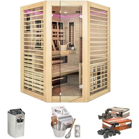 Holl's Sauna Venus 3/4 Places - Hybride Vapeur & Infrarouge Dual Healthy - Pack avec Accessoires