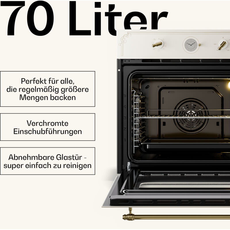 EVVO Einbauofen 77 Liter – Energieklasse A, 2.800 W, Grill, 4 Programme, Edelstahl