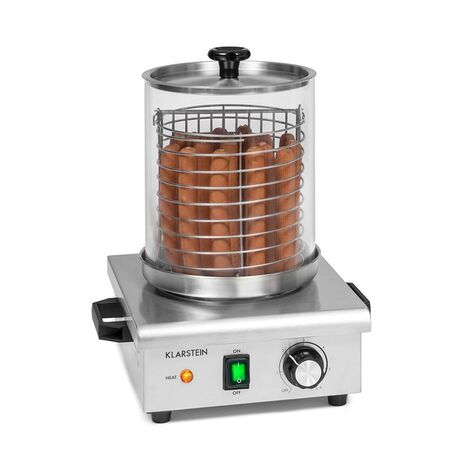 Klarstein Pro Wurstfabrik 450 Profi Hot Dog Maker, 450 Watt, 30 - 100 °C, Glaszylinder: Ø 20 cm, unterteilbarer Edelstahlkäfig: Ø 17 cm / 5 Liter, Edelstahl, Wassertank: 1,1 Liter, silber