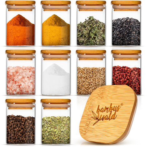 3 Keramik Gewürzgläser Mit Bambus Deckel & Tablett - 170ml Für Küchengewürze