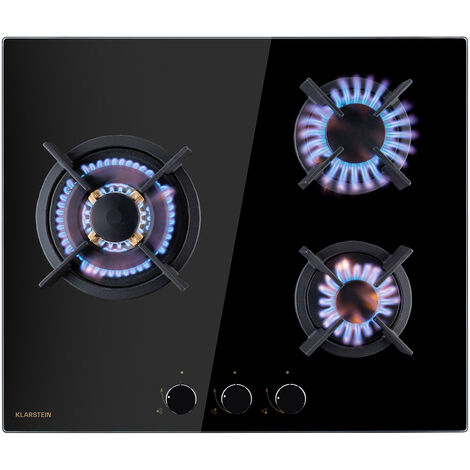 Klarstein Gasherd, Gaskochfeld 3 Flammig, Einbau-Gaskocher für Zuhause & Wohnmobil, Campingkocher mit Glasplatte, Gasherd für Propan- und Erdgas, Edelstahl Gas-Herdplatte Wok Brenner 6200 Watt