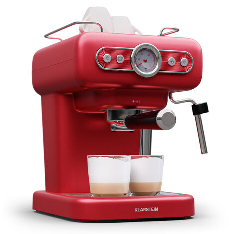 Klarstein Espresso Siebträgermaschine mit Milchaufschäumer, 1,2L Retro Mini-Espressomaschine mit Siebträger, 950 W Kaffeemaschine Klein, Edelstahl-Kaffeemaschine für Cappuccino, Latte & Macchiato