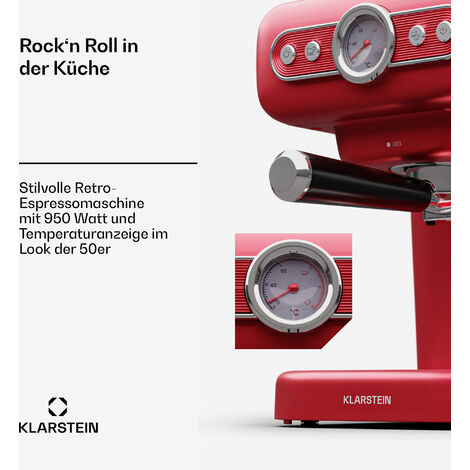 Klarstein Espresso Siebträgermaschine mit Milchaufschäumer, 1,2L Retro ...
