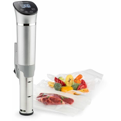 Klarstein Quickstick- Sous-Vide Garer, Präzisionskochtopf, Schongarer, 1300 Watt, Timerfunktion, 3D Circulating, 0-95 °C, LCD Touch-Display, wasserdicht, bis 20 Liter, flex, silber