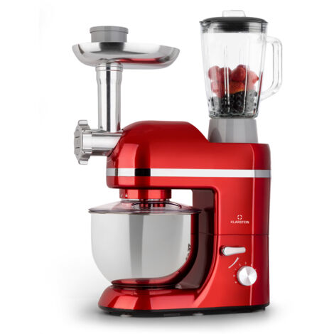 Klarstein Knetmaschine Küchenmaschine mit Fleischwolf, 2000W Teigmaschine Klein, 6 Stufen, Schneebesen Rühr- & Knethaken, Planetenrührwerk, Rührmaschine mit Mixer, Küchenmaschinen mit 5L Schüssel