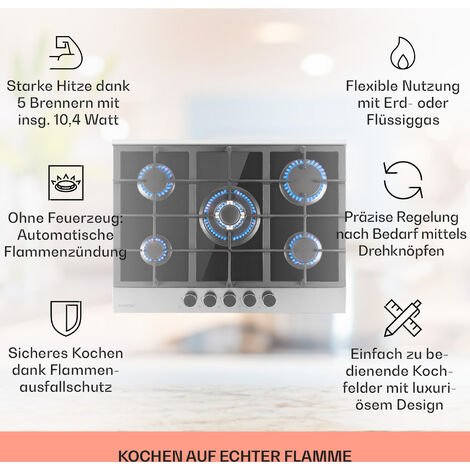 Klarstein 4-Flamm-Gaskocher 7,6 KW – Einbau-Gasherd Aus Edelstahl, Für Küche & Wohnmobil, Mit Triangel-Brenner