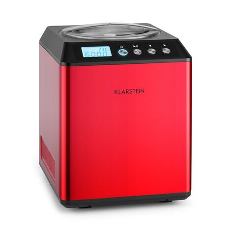 Klarstein Vanilla Sky - Eismaschine, Eisbereiter, Speiseeismaschine, Kühlhaltefunktion, LED-Display, Timer, Edelstahl, einfache Reinigung, 180 Watt, 2 Liter Fassungsvermögen, Rot