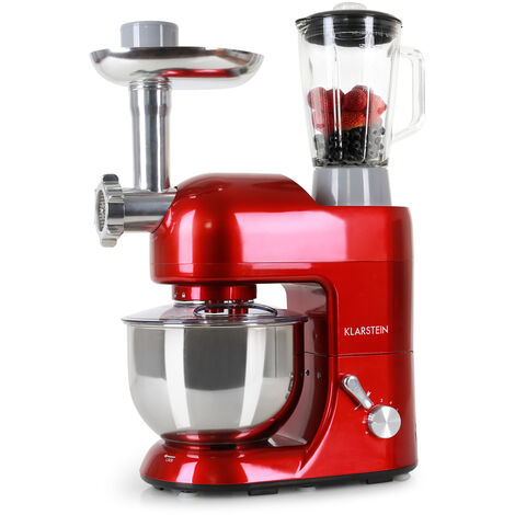 Klarstein Knetmaschine Küchenmaschine mit Fleischwolf, 2000W Teigmaschine Klein, 6 Stufen, Schneebesen Rühr- & Knethaken, Planetenrührwerk, Rührmaschine mit Mixer, Küchenmaschinen mit 5L Schüssel