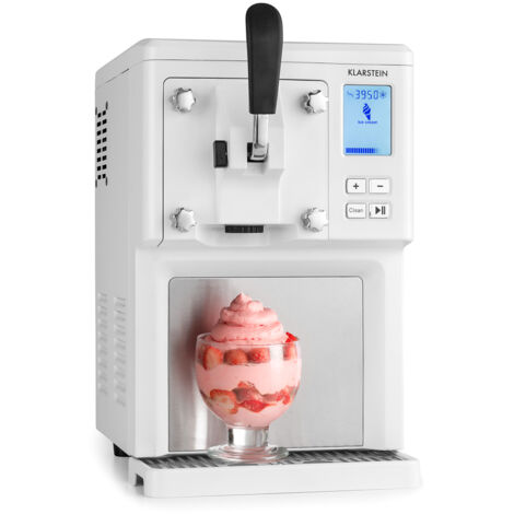 Klarstein Sweet Sundae - Eiscrememaschine, 1,5 Liter, mitselbstkühlendem Kompressor, 200 Watt, Ausgabesystem, 3 StundenAuto-Kühlhaltefunktion, Reinigungsautomatik, Edelstahl, weiß