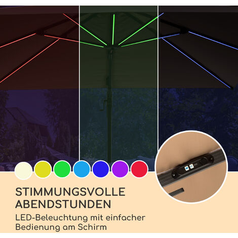 Clanmacy Sonnenschirm 3m Sonnenschirm Mit LED Solar Gartenschirm Outdoor-Schirm UV40