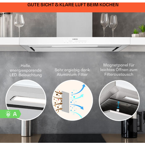 Klarstein AeroClean Dunstabzugshaube - 90 Cm Wandhaube, Boost-Modus 721 M³/h, A Energieeffizienz, LED-Beleuchtung 3800-4200 K, Drucktasten, Schwarz, Abluft & Umluft