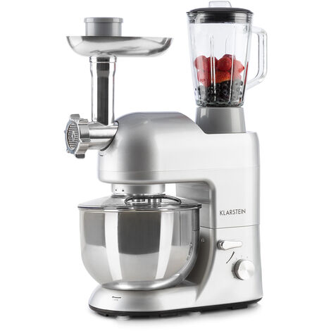 Klarstein Knetmaschine Küchenmaschine mit Fleischwolf, 2000W Teigmaschine Klein, 6 Stufen, Schneebesen Rühr- & Knethaken, Planetenrührwerk, Rührmaschine mit Mixer, Küchenmaschinen mit 5L Schüssel