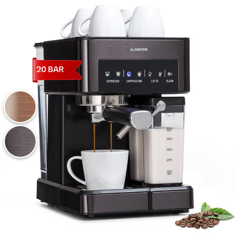 Klarstein Espresso Siebträgermaschine mit Milchaufschäumer, 1,8L Mini-Espressomaschine mit Siebträger, 20 Bar Edelstahl-Kaffeemaschine Klein, 1350W Kaffeemaschine für Cappuccino, Latte, Espresso