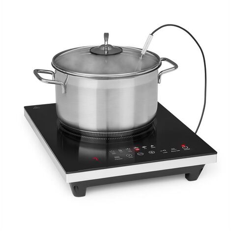 Klarstein Cook n Roll - Kochplatte Induktionskochfeld Einzelkochfeld, 2000W, Kochfeld: 26 cm Ø, 10 Temperaturstufen, 6 Garprogramme, SousVide-Funktion, HeatControl: inklusive Thermometer, schwarz