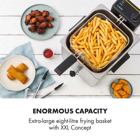 Klarstein Family Fry Fritteuse – 3000W, 8 Liter, Digitales Thermostat & Oil Drain Technology