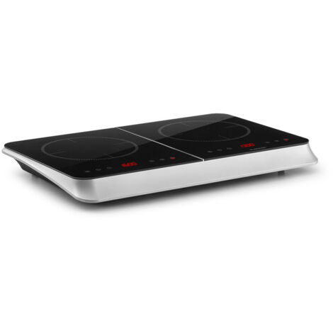 Klarstein InnoChef - Doppel-Induktionskochfeld, mobiles Kochfeld, 3400 W, Touch Control, Topfsensor, Abschalttimer, 10 Stufen, Überhitzungsschutz, Kindersicherung, Glaskeramik, silber