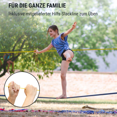 Klarfit Slackline, Slackline, Slackline-Set mit Übungsline, Ratsche