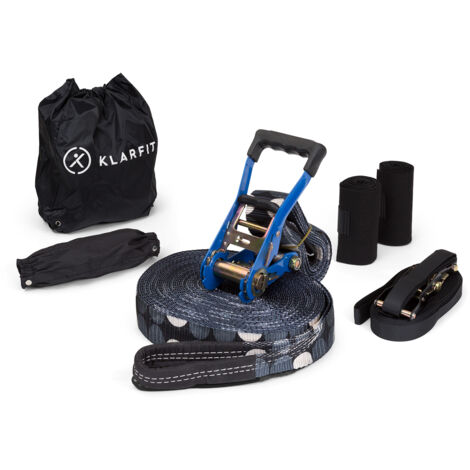 KLARFIT Antero Slackline Set 15m mit Übungsleine, Ratsche und
