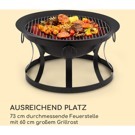 Pentos 2 In 1 Feuerschale O73cm Funkenschutz O60cm Grill Gusseisen Schwarz