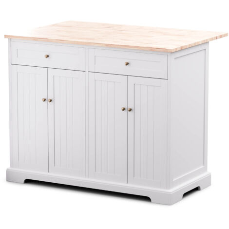 Blumfeldt Servierwagen-Kucheninsel 106,5x49,5-69,5x89 cm, erweiterbare Arbeitsplatte, 2 praktische Schubladen, 4 Turen, flexibler Kuchenwagen & Rollwagen in Einem