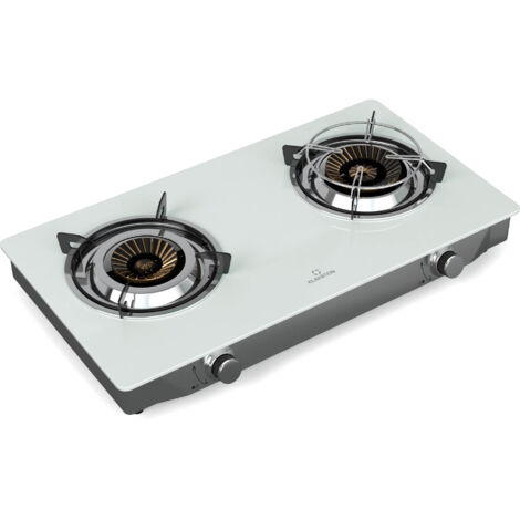 Klarstein Barzona Gaskochfeld, 2-Brenner Edelstahl & Glas, 7,7kW, Tragbarer Campingkocher mit Piezo-Zündung & Flammenausfallsicherung, Kompaktes und Tragbares Design, Wieß (1/5)
