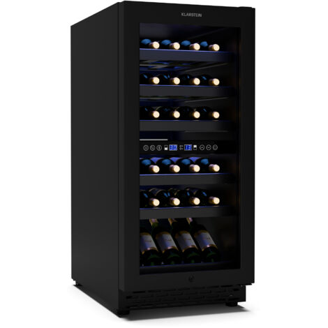 Klarstein Vinovilla 30 Duo Weinkühlschrank 2 Zonen - 32 Flaschen, 5-18 °C, LED-Touch, Leise 39 dB, Mattschwarz, Einbau, Weinklimaschrank Beleuchtet