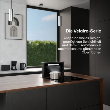 Klarstein Velaire Dunstabzugshaube 60cm - A++ Downdraft, 853 m³/h Luftstrom, Touch-Bedienung, LED, Leise, Spülmaschinenfester Filter, Kochfeldabzug, Abzugshaube 60cm