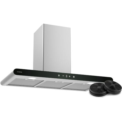Klarstein CurveVent Dunstabzugshaube - 90 cm Wandhaube, 700 m³/h Luftstrom, A+ Energieeffizienz, Touch-Bedienung, LED-Beleuchtung, 56 dB, Schwarz, Abluft & Kohlefilter
