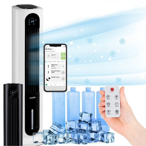 KLARSTEIN Polar Tower Smart - rafraîchisseur, humidificateur d'air ioniseur, WiFi: contrôle par appli, 85W, 3306 m³/h, 4 vitesses, 3 modes, minuterie, réservoir 7 l rempli par le haut - gris