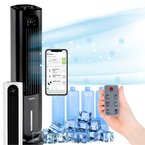 Klarstein Rafraichisseur d'Air Mobile, Ioniseur 5-en-1, Refroidisseur d'Air par Evaporation, Mode Nuit Silencieux, Application Intelligente, Humidificateur, Purificateur, 85W, Débit de 3306m³/h, Noir