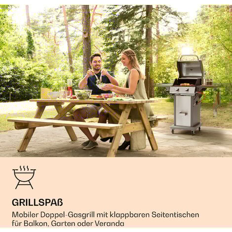 Klarstein Klarstein Gasgrill für Camping Balkon Garten, Grill mit 2
