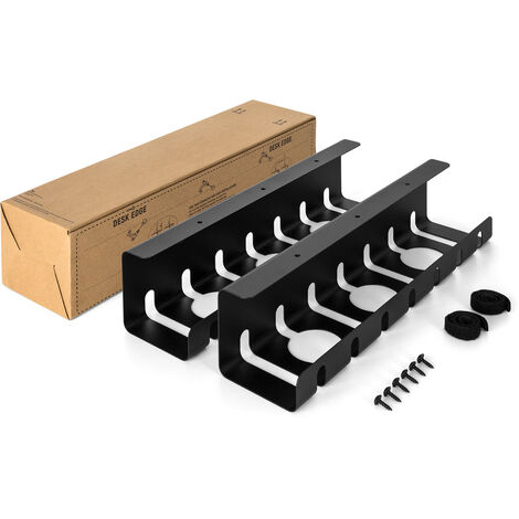 Scanfield Kabelmanagement Unter Tisch, 2er-Set Kabelkanal für Schreibtisch, Kabelmanagement Schreibtisch, Modularer Kabelhalter Leitet Wärme ab, Geräumige Kabelwanne Unterbau, Kabelkorb Schwarz (1/5)