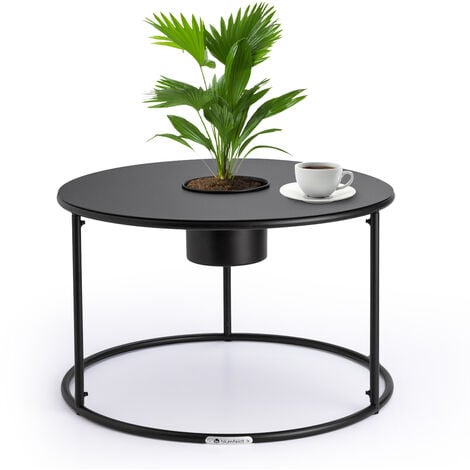 Blumfeldt Blumfeldt Beistelltisch Schwarz mit Blumentopf, Kleiner Metall-Beistelltisch Rund, Mini Beistelltisch fürs Wohnzimmer, Moderner Sofatisch, Beistelltisch Klein, Couch-Tisch mit Abnehmbarem Pf