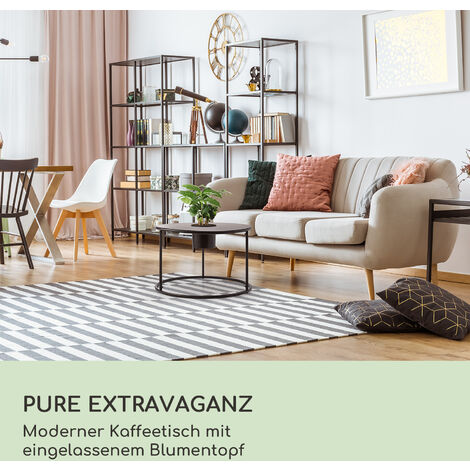 Blumfeldt Blumfeldt Beistelltisch Schwarz mit Blumentopf, Kleiner Metall-Beistelltisch Rund, Mini Beistelltisch fürs Wohnzimmer, Moderner Sofatisch, Beistelltisch Klein, Couch-Tisch mit Abnehmbarem Pf