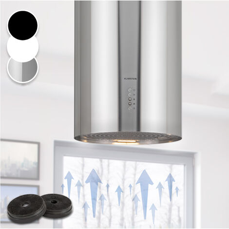 Klarstein Insel-Abzugshaube, Dunstabzug für Arbeitsplatte, 600m³/h Luftstrom, Verstellbare Inselhaube Umluft Freihängend mit Rohr-Design, 3 Stufen, Aktivkohle-Filter Dunstabzugshaube Deckenmontage