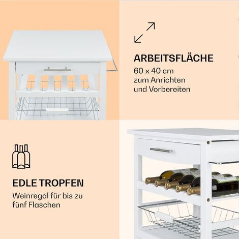 Klarstein Klarstein Servierwagen, Küchenregal für Obst und Gemüse, Trolley auf Rädern, Rollwagen mit Arbeitsplatte, Bücher- und Barwagen, Küchenwagen, Regal Schmal, Regal für die Küche, Küchenwagen au