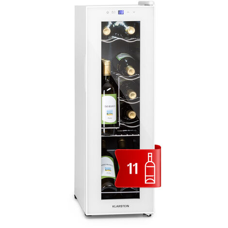 Klarstein Weinkühlschrank Shiraz, 1 Zone Getränkekühlschrank Schmal, Kühlschrank mit Glastür, Flaschenkühlschrank Klein, Weinschrank für Getränke, Weinkühler 5-18°C, 12 Flaschen (1/5)
